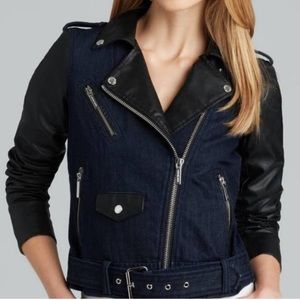 MICHAEL KORS DENIM LEATHER MOTO JACKET